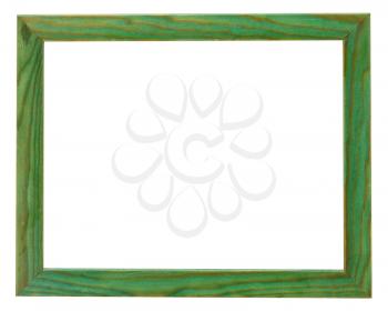 narrow flat green picture frame with cutout canvas isolated on white background