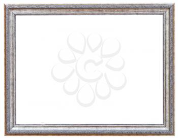 silvered ancient narrow picture frame with cutout canvas isolated on white background