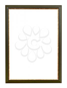 dark green and gold flat vertical picture frame with cutout canvas isolated on white background