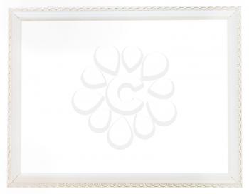 carved white old narrow picture frame with cutout canvas isolated on white background