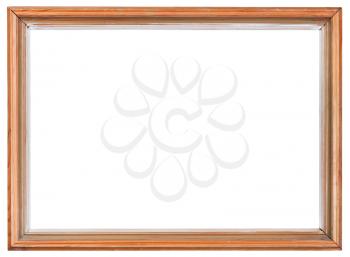 old wooden picture frame with cutout canvas isolated on white background