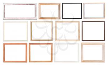 set of old simple picture frames with cutout canvas isolated on white background