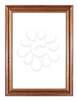 retro brown wooden picture frame with cutout canvas isolated on white background