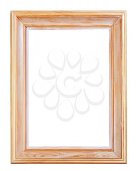 wide classic wooden picture frame with cutout canvas isolated on white background