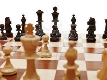 view from king of first move pawn on chess board close up