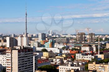 panorama of Moscow with Ostankino TV tower in summer afternoon