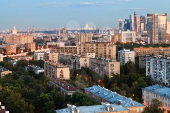 panorama of Moscow city in summer early evening