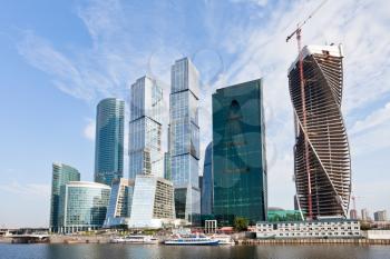 The Moscow City skyline in sunny summer day