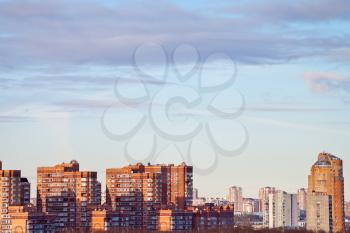 urban panoramic landscape in sunny evening in Moscow