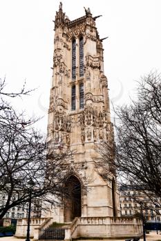 gothic style medieval Saint-Jacques tower in Paris