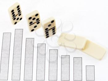 business concept - domino and diagram of decline economy results