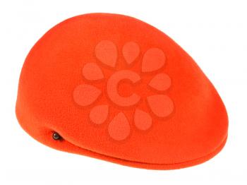 felt orange flat cap isolated on white background