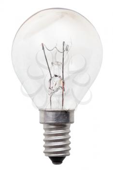 transparent incandescent light bulb isolated on white background