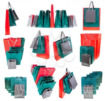 set of different paper shopping bags isolated on white backgrounds