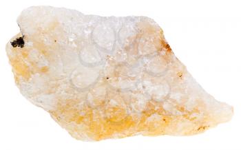 yellow crystalline mineral spar isolated on white background