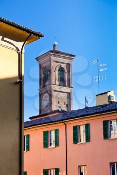 old italian tower and houses , Bologna, Italy in sunny autumn morning