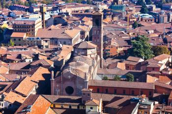 above view of main cathedral in Bologna from Asinelli tower, Italy