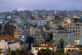 living district Amman city at night, Jordan