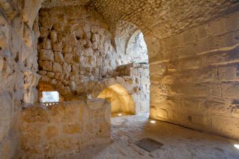 inner room in in medieval Ajlun Castle near Ajloun town, Jordan