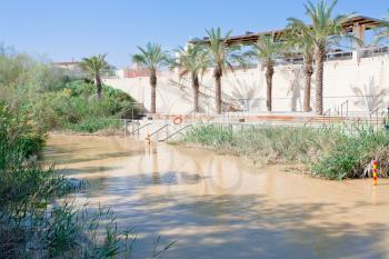 view on Jordan river and Israel bank in baptism site