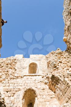 inner stone wall of tower in crusader Kerak castle, Jordan