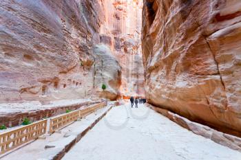 way through Siq gorge to stone city Petra, Jordan