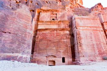 Nabatean tombs in stone wall of the Siq, Petra, Jordan