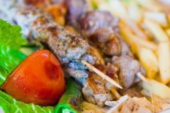 skewers mix arabic kebabs in Jordanian street restaurant