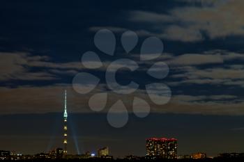 night panorama with Ostankino tower in Moscow