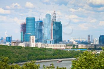view of new Moscow City buildings in spring