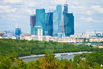 view of new Moscow City buildings in spring