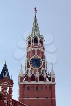 Spasskaya Tower of Kremlin or Red Square in Moscow, Russia