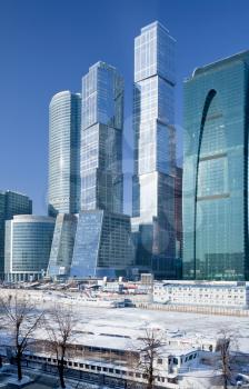 view on new Moscow City buildings in winter