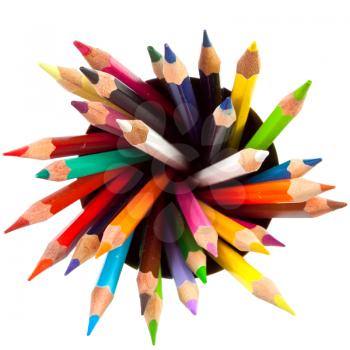 many different colored pencils with white background
