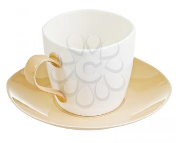 large porcelain tea cup with saucer isolated on white