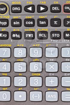buttons of scientific calculator with mathematical functions close up