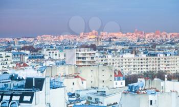 View over the 6th arrondissement Saint-Germain-des-Pres in Paris at evening