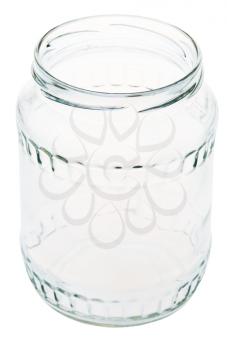 open glass jar isolated on white background
