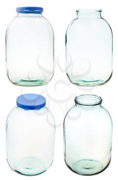 set of three-liter glass jar isolated on white background