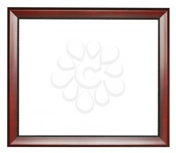 wide dark brown flat wooden picture frame with cut out canvas isolated on white background