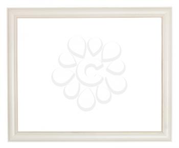 simple white painted wooden picture frame with cut out canvas isolated on white background