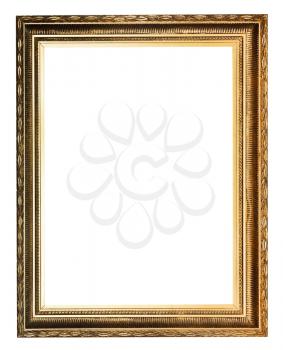 golden decorated ancient picture frame with cut out canvas isolated on white background
