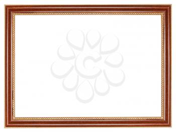 classic retro brown wooden picture frame with cut out canvas isolated on white background
