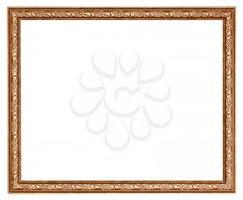 narrow baroque wooden picture frame with cut out canvas isolated on white background