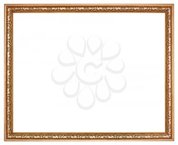 narrow baroque carved wooden picture frame with cut out canvas isolated on white background