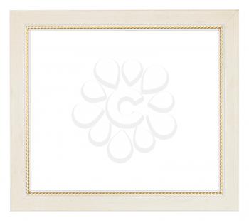 wide white flat wooden picture frame with cut out canvas isolated on white background