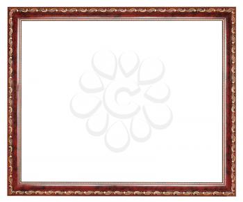 vintage brown decorated wooden picture frame with cut out canvas isolated on white background