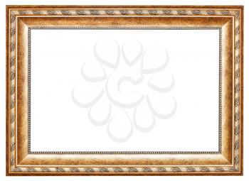 ancient gold classic wide wooden picture frame with cut out canvas isolated on white background