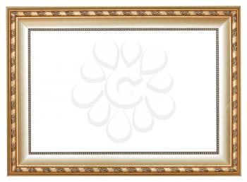 ancient silver classic wide wooden picture frame with cut out canvas isolated on white background