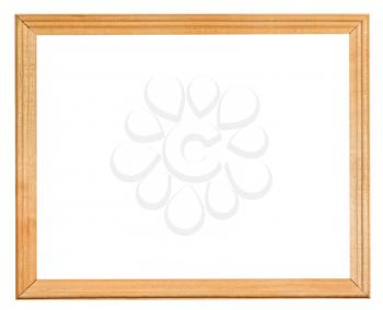 ordinary narrow wooden picture frame with cut out canvas isolated on white background
